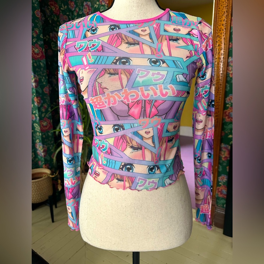 Dolls Kill Sugar Thrillz Comic Scene Cutie Mesh Top